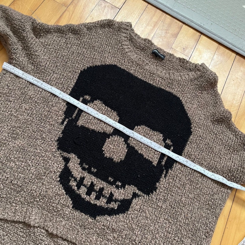 Seductions Skull & Crossbones Knit Sweater Taupe Black M L Goth Grunge Emo Y2k - Picture 4 of 7